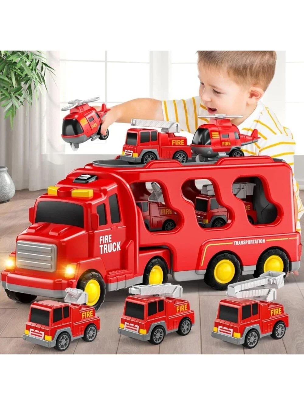 5-in-1 Fire Truck Toy for Toddlers, Light & Sound Car Set, Perfect Birthday Gift